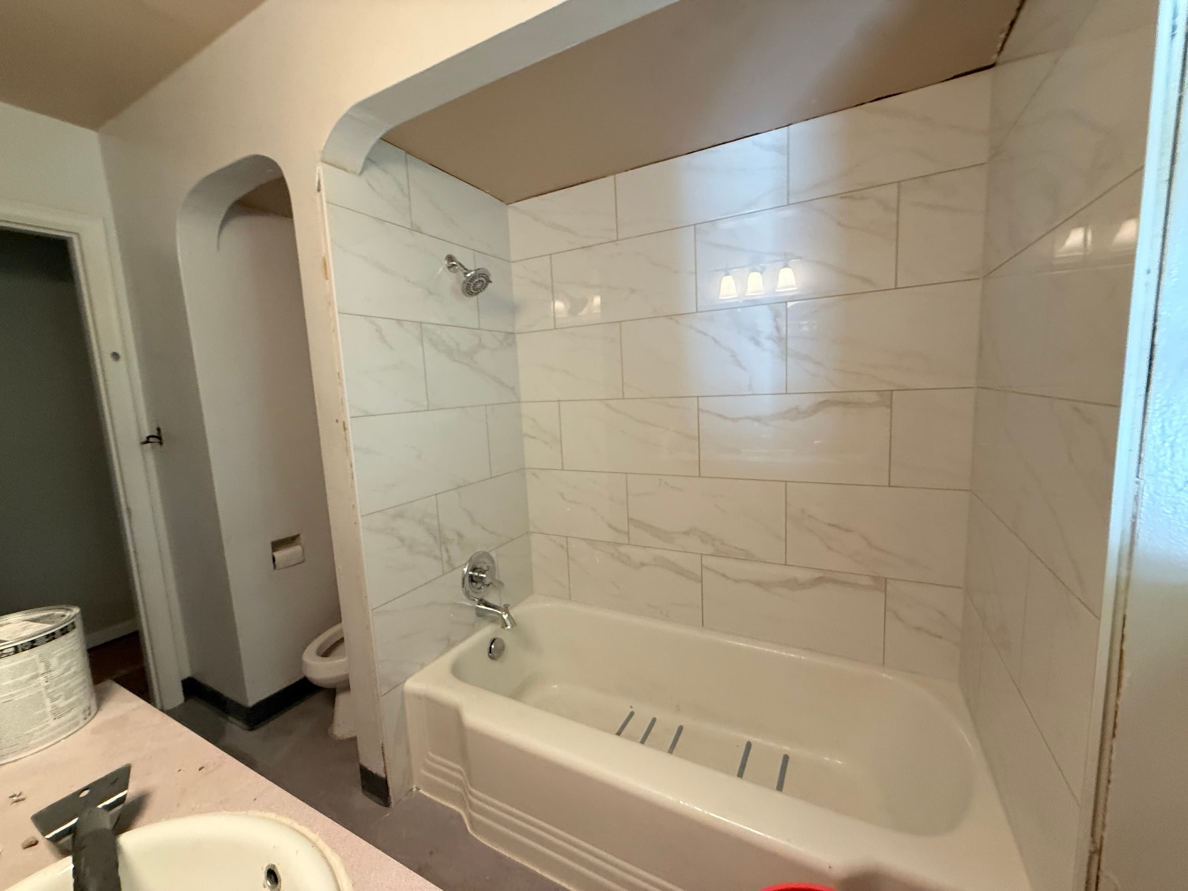 Marble tile tub surround installation Vancouver WA