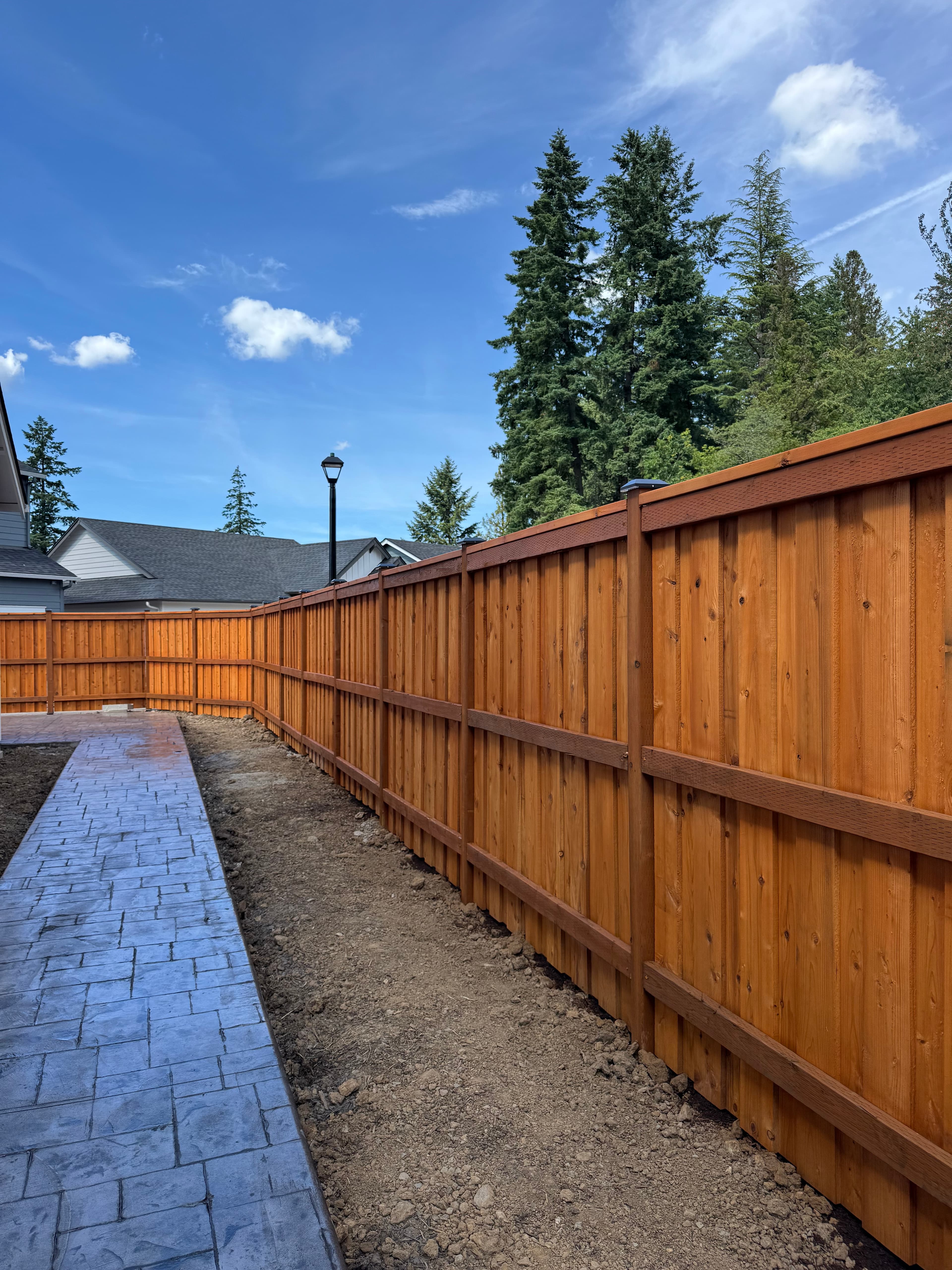 Stamped concrete and cedar fence backyard Vancouver WA