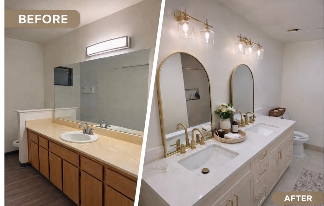 Master bathroom vanity before and after remodel Vancouver WA